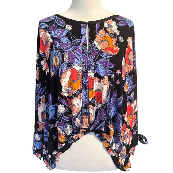 Free People Keepin On Top Womens Size XS Black Multicolor Floral Oversized Boho - Picture 2 of 13